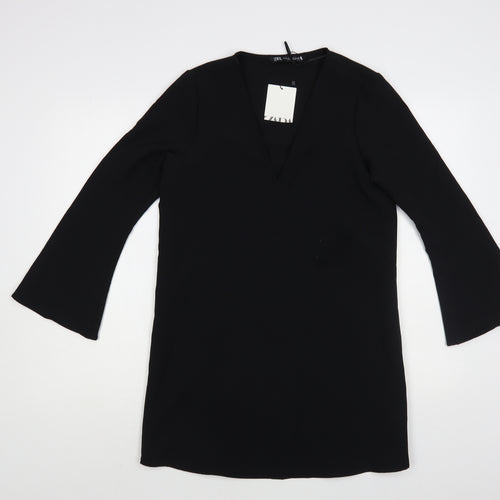 Zara Womens Black Polyester Shift Size XS V-Neck Pullover
