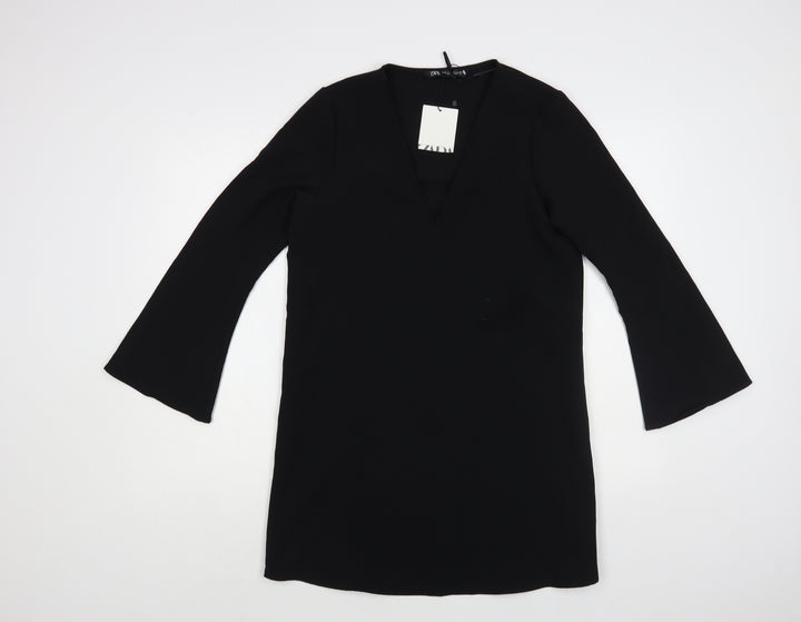 Zara Womens Black Polyester Shift Size XS V-Neck Pullover