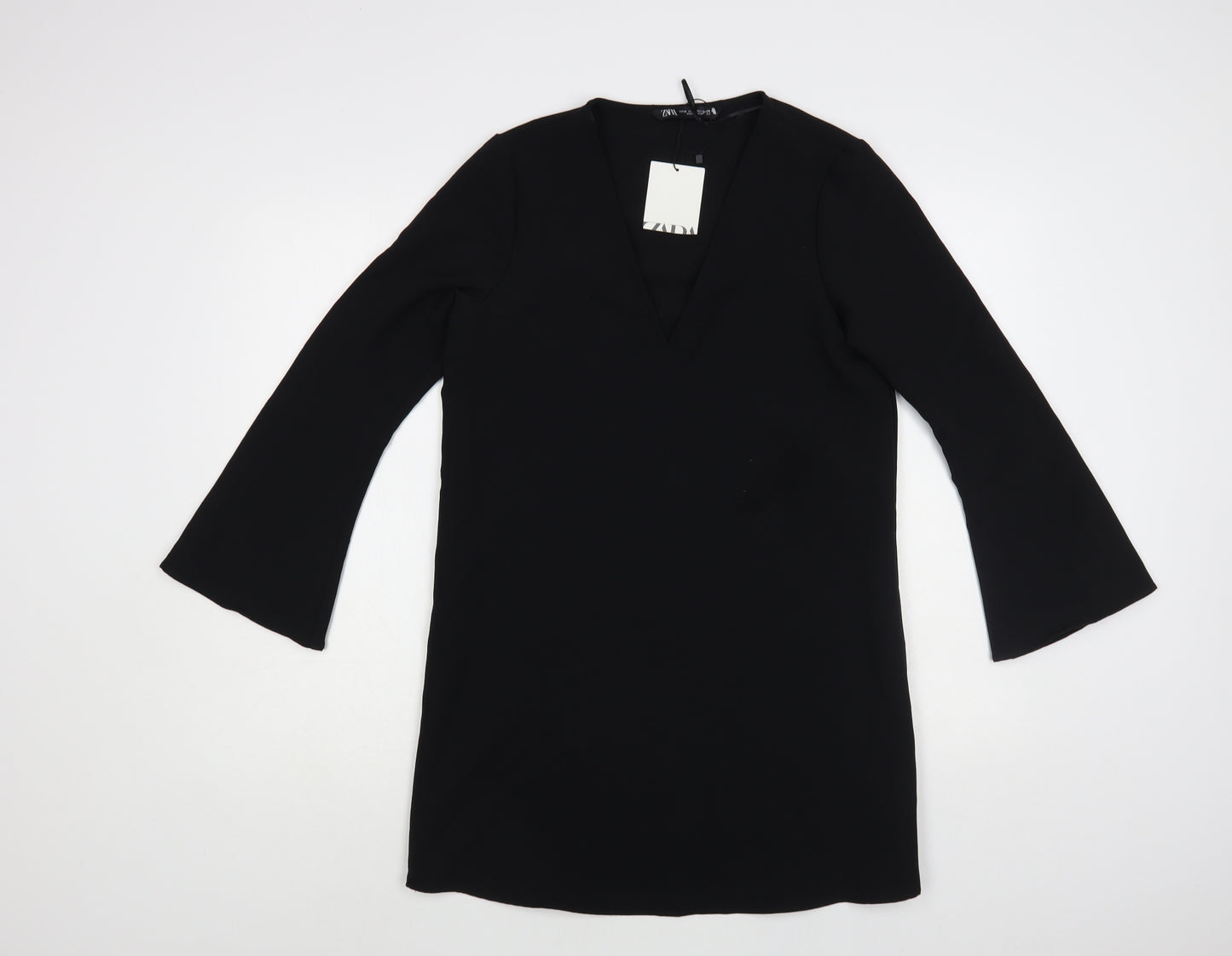 Zara Womens Black Polyester Shift Size XS V-Neck Pullover