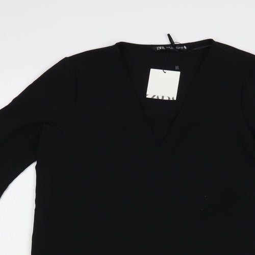 Zara Womens Black Polyester Shift Size XS V-Neck Pullover