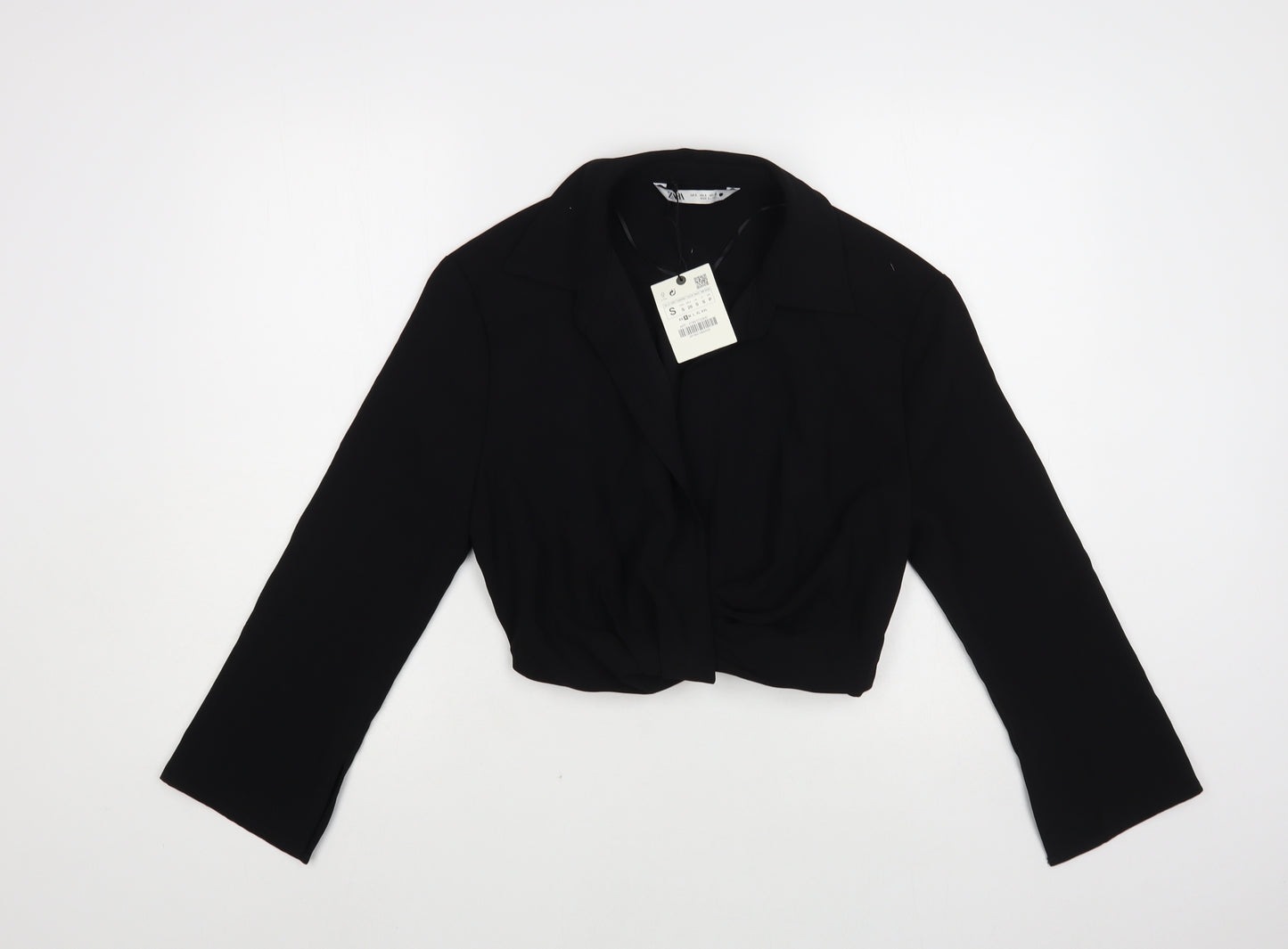 Zara Womens Black Polyester Cropped Blouse Size S V-Neck