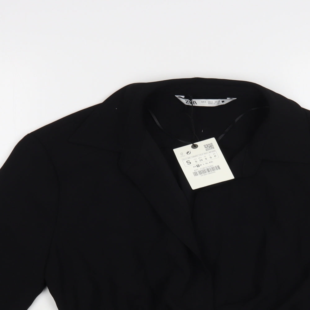 Zara Womens Black Polyester Cropped Blouse Size S V-Neck