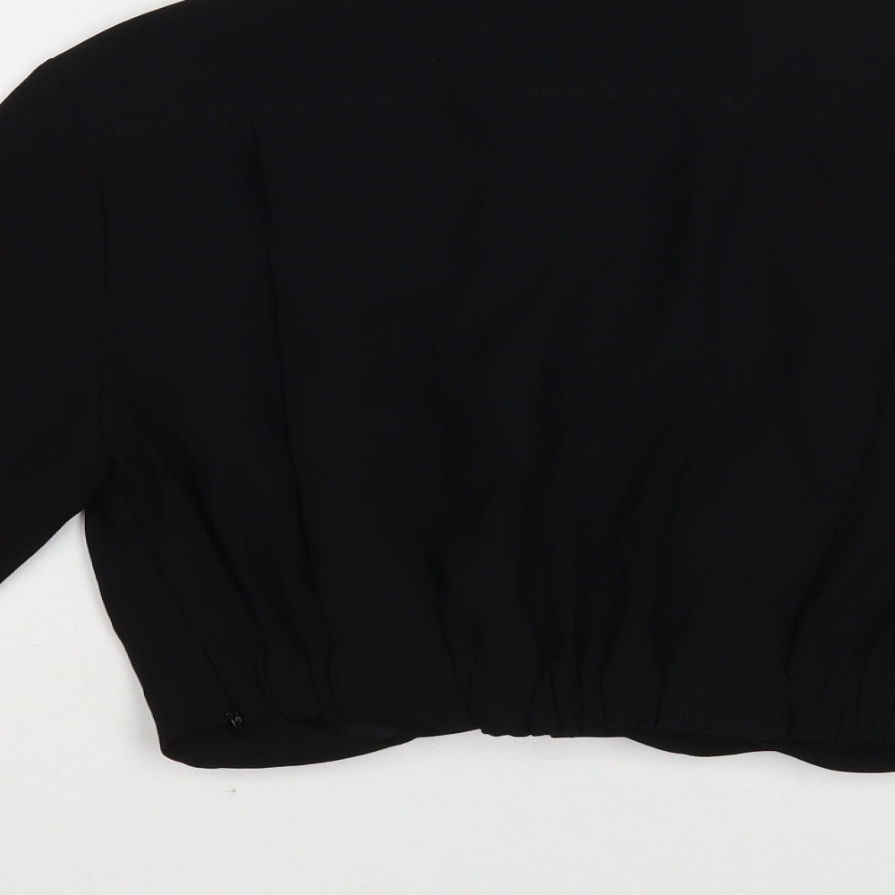 Zara Womens Black Polyester Cropped Blouse Size S V-Neck