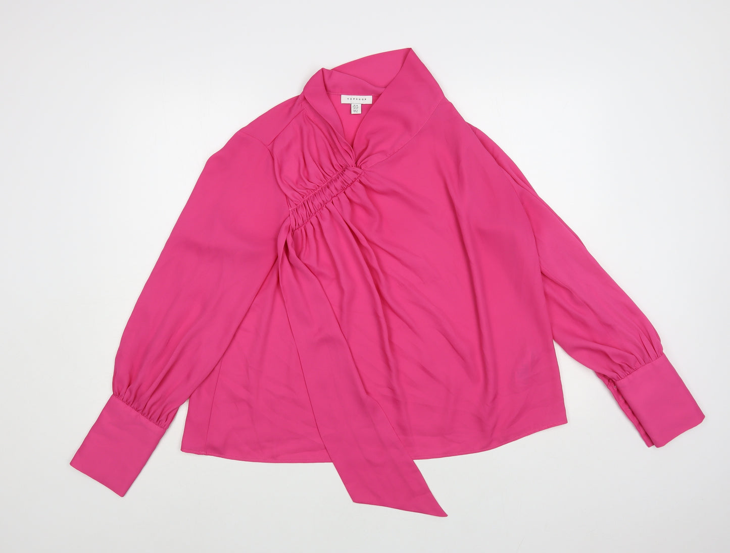 Topshop Womens Pink Polyester Basic Blouse Size 14 Collared - Ruched