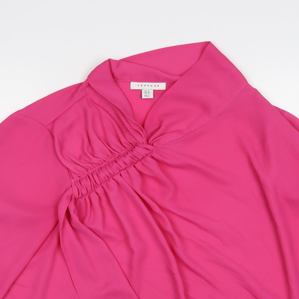 Topshop Womens Pink Polyester Basic Blouse Size 14 Collared - Ruched