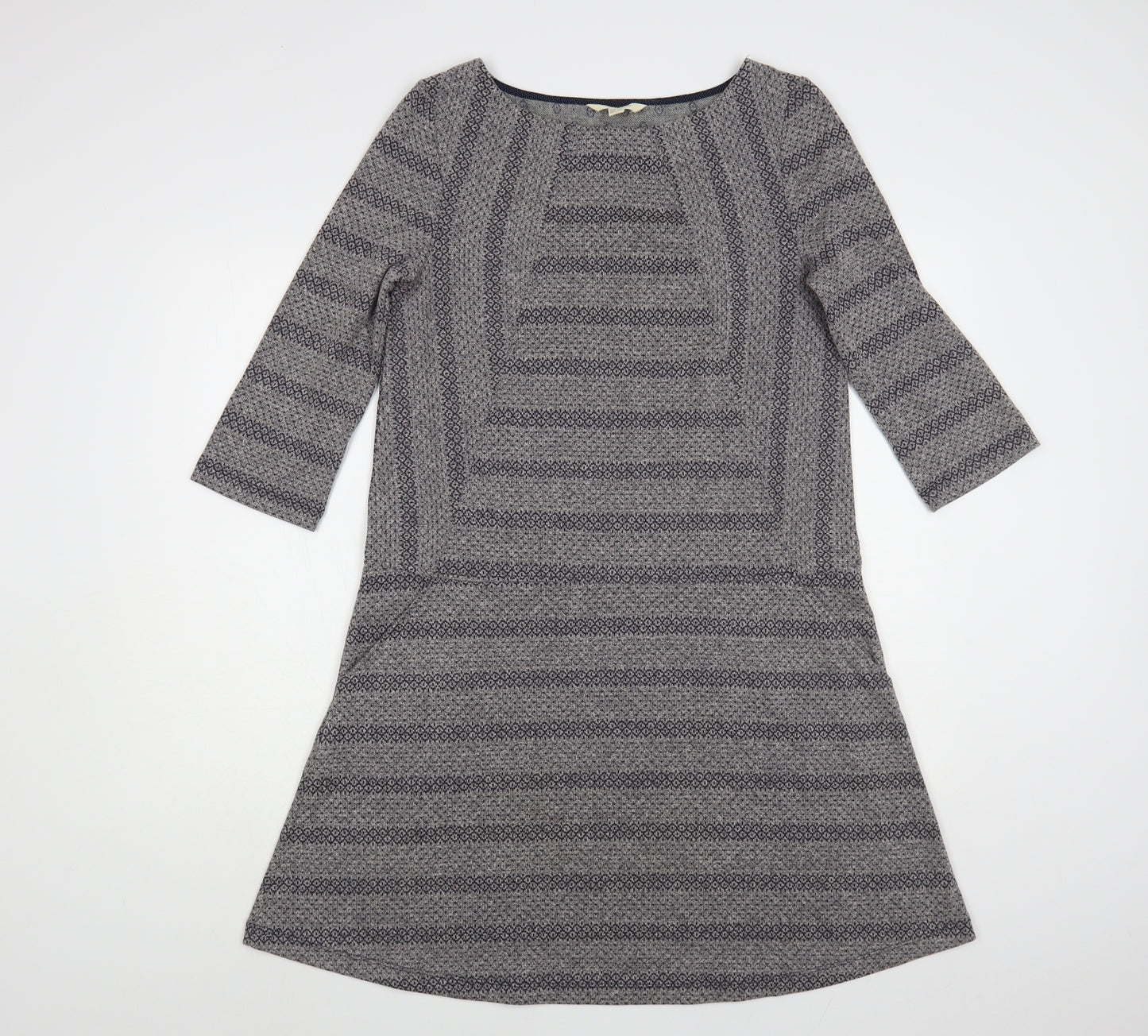White Stuff Womens Grey Geometric Polyester A-Line Size 12 Boat Neck Pullover
