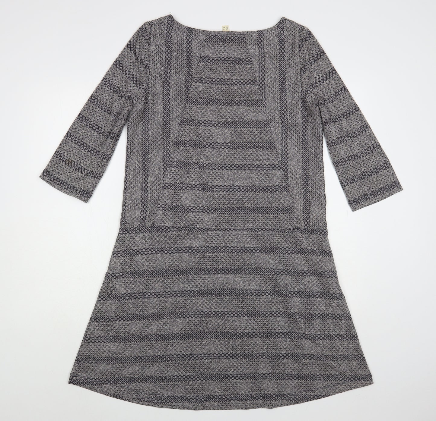 White Stuff Womens Grey Geometric Polyester A-Line Size 12 Boat Neck Pullover