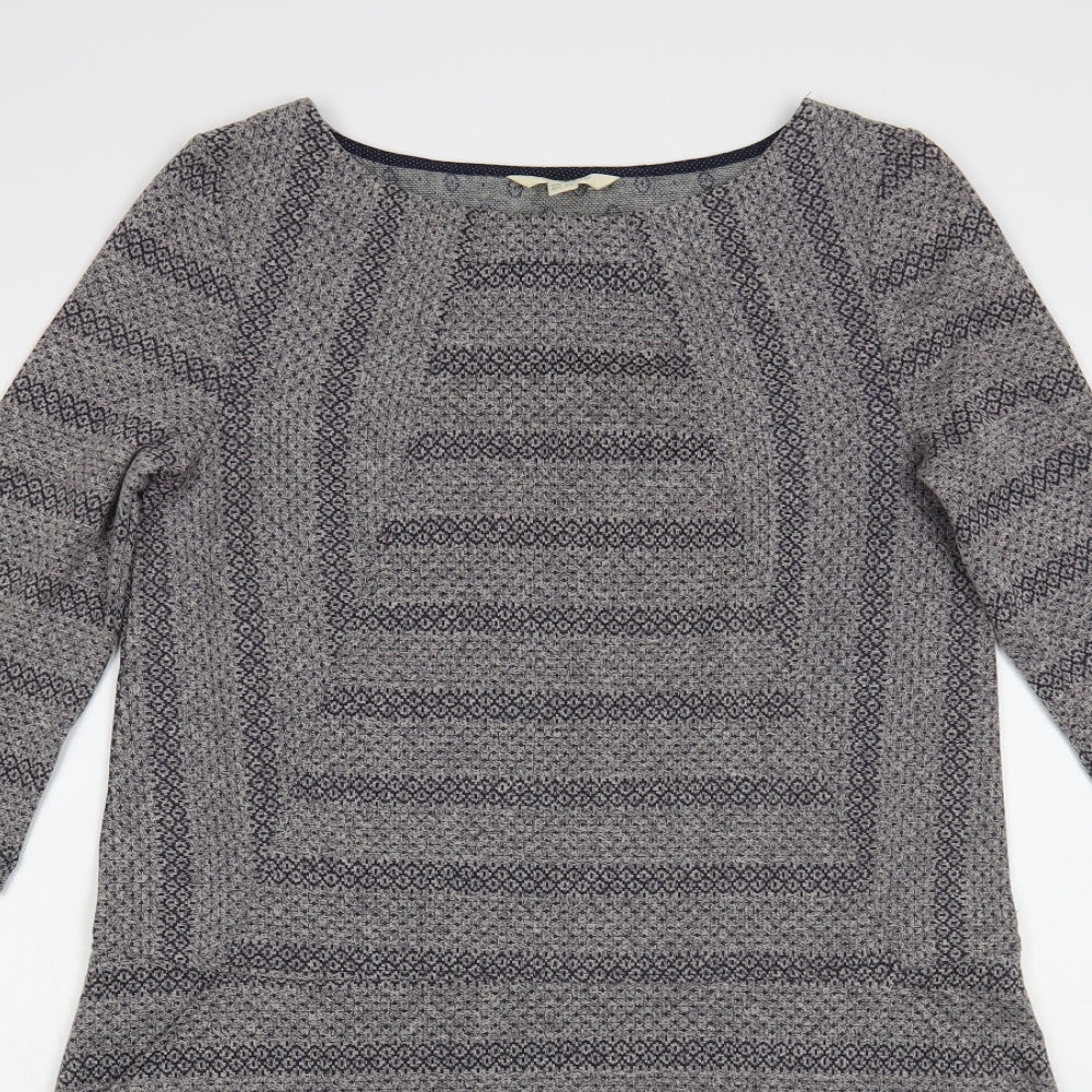 White Stuff Womens Grey Geometric Polyester A-Line Size 12 Boat Neck Pullover