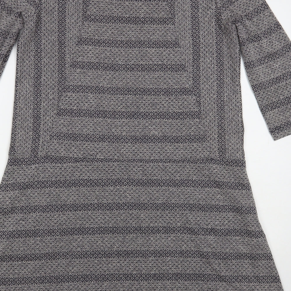 White Stuff Womens Grey Geometric Polyester A-Line Size 12 Boat Neck Pullover