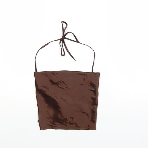 H&M Womens Brown Polyester Cropped Tank Size XS Square Neck - Open Back
