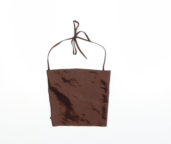 H&M Womens Brown Polyester Cropped Tank Size XS Square Neck - Open Back