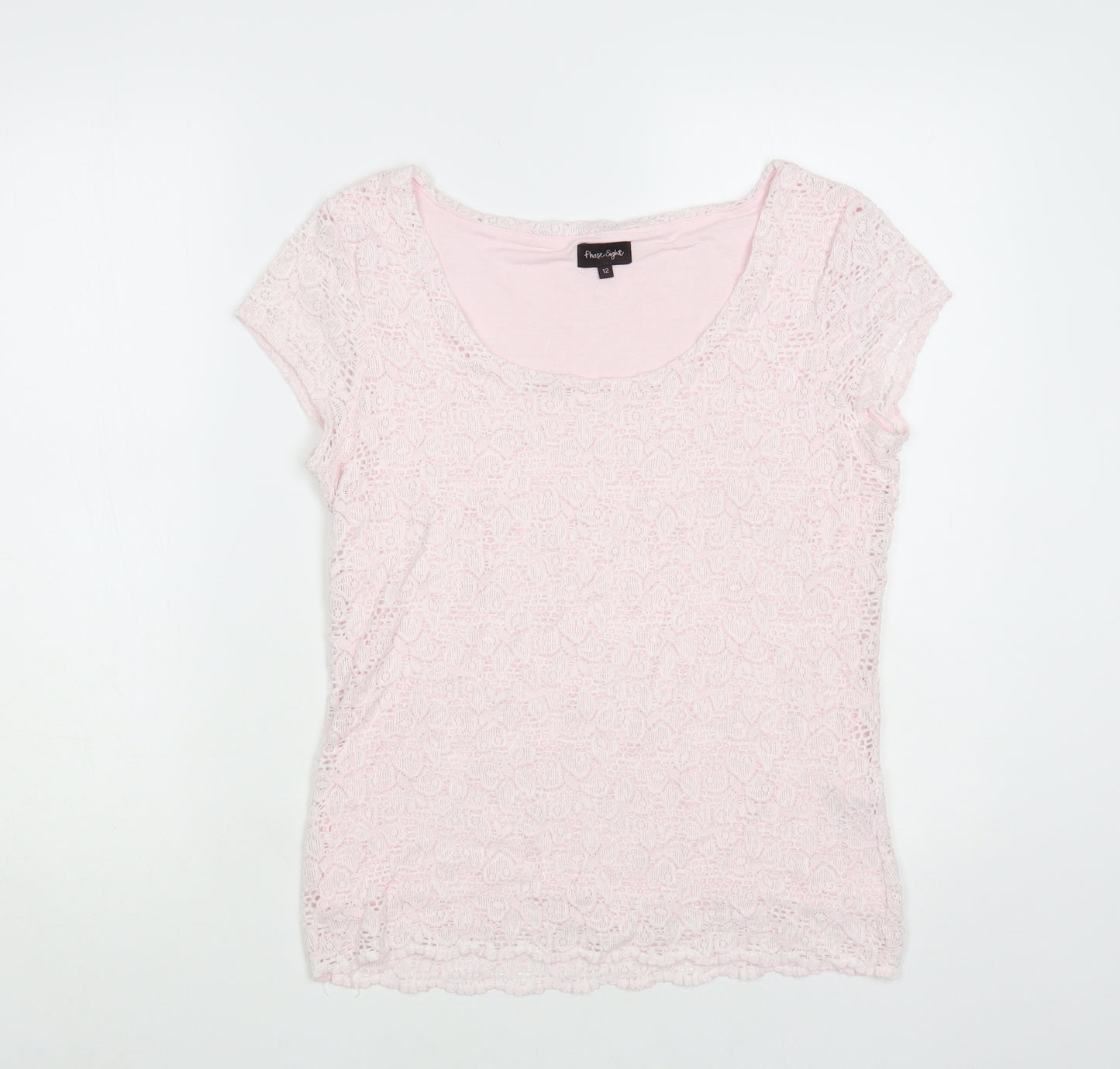 Phase Eight Womens Pink Floral Nylon Basic T-Shirt Size 12 Scoop Neck