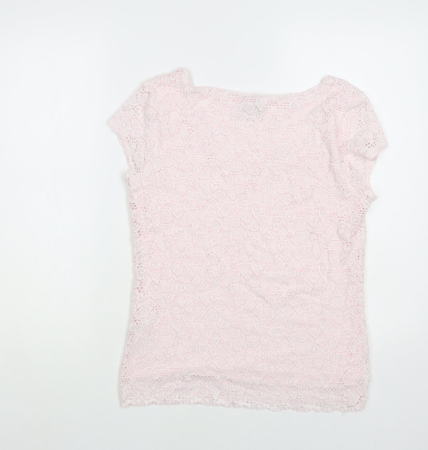 Phase Eight Womens Pink Floral Nylon Basic T-Shirt Size 12 Scoop Neck