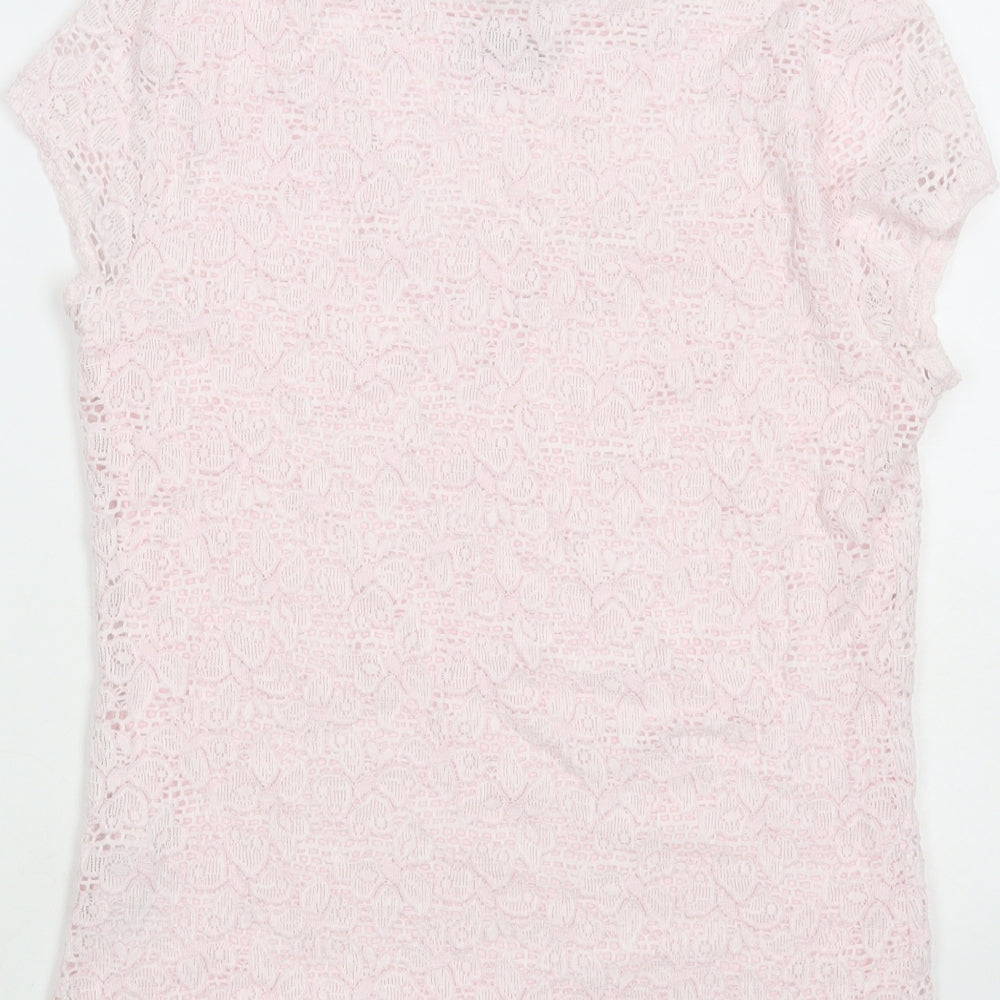 Phase Eight Womens Pink Floral Nylon Basic T-Shirt Size 12 Scoop Neck