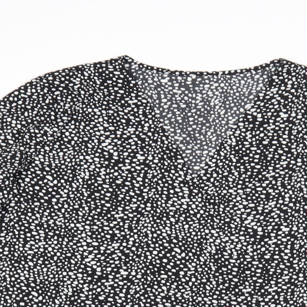 SheIn Womens Black Animal Print Polyester Basic Blouse Size L V-Neck - Low Back