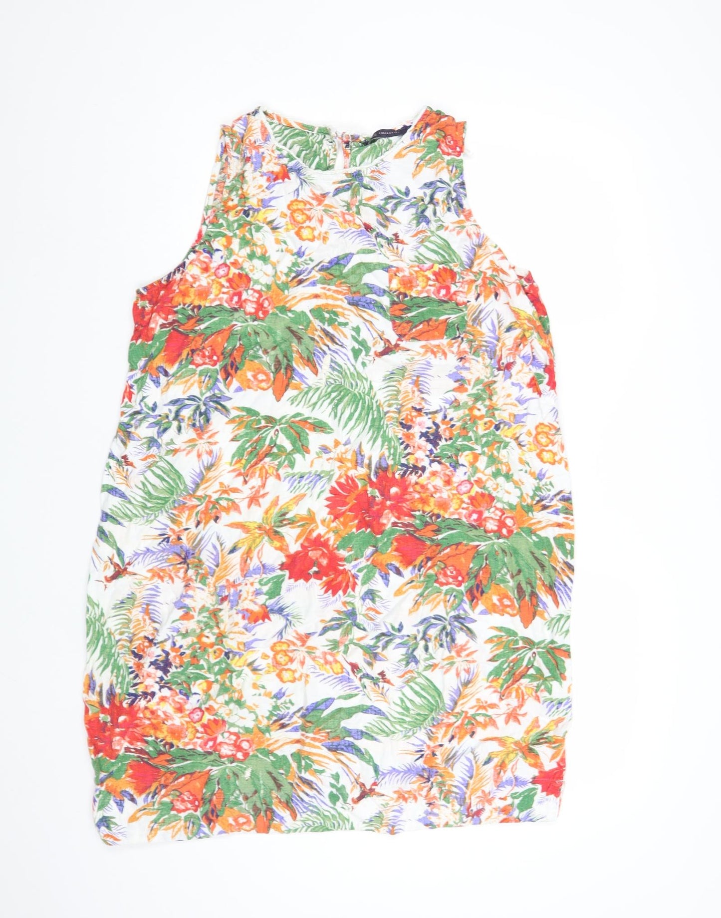 Marks and Spencer Womens Multicoloured Floral Linen Shift Size 18 Round Neck Button