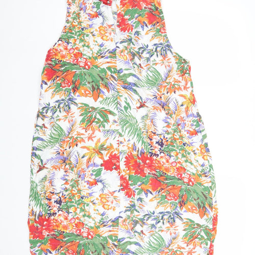 Marks and Spencer Womens Multicoloured Floral Linen Shift Size 18 Round Neck Button