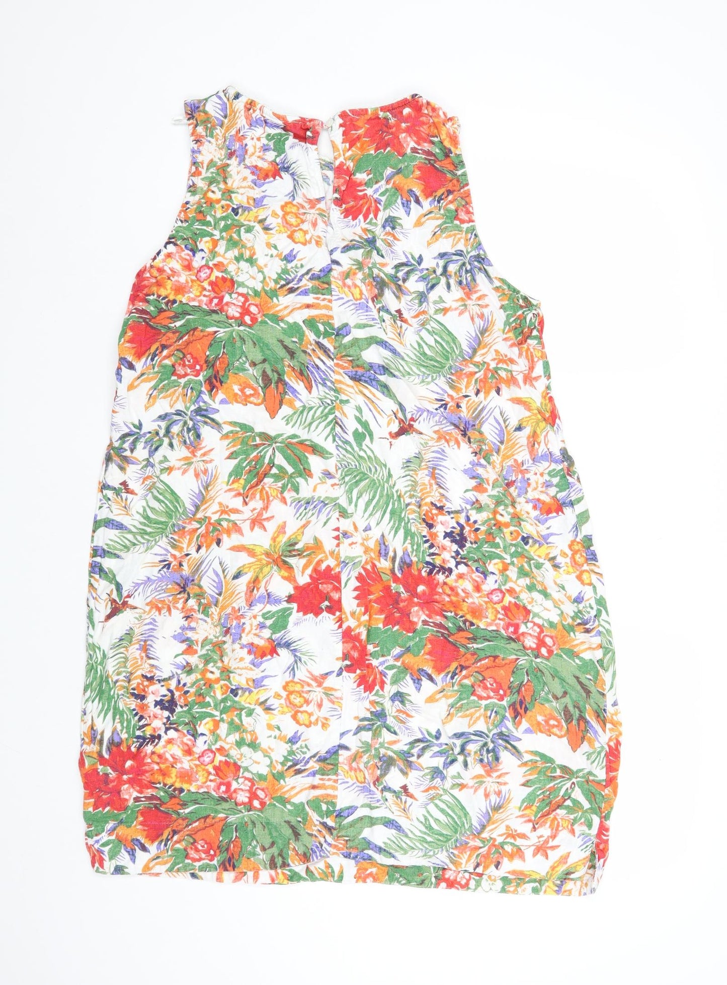 Marks and Spencer Womens Multicoloured Floral Linen Shift Size 18 Round Neck Button