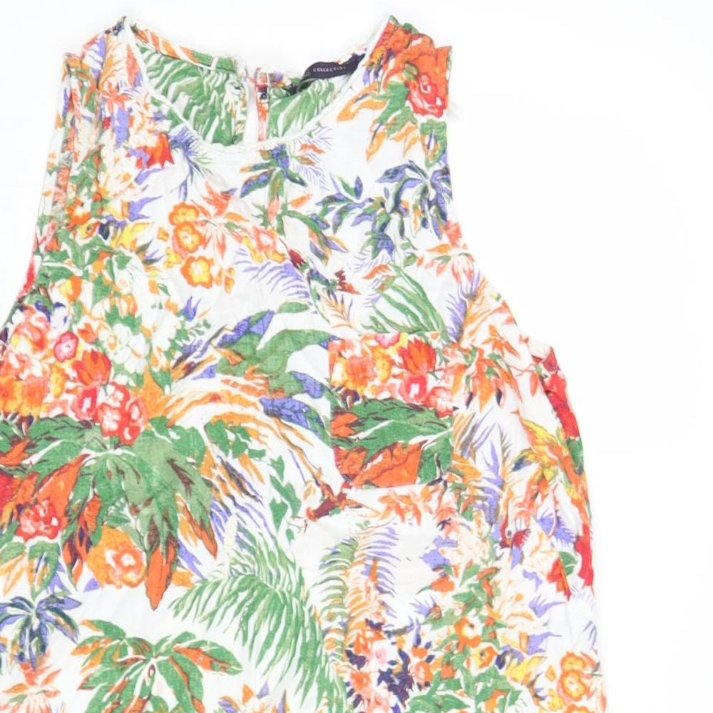 Marks and Spencer Womens Multicoloured Floral Linen Shift Size 18 Round Neck Button