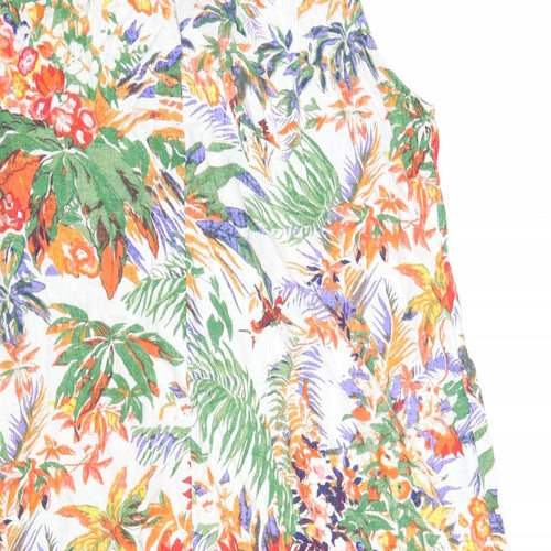 Marks and Spencer Womens Multicoloured Floral Linen Shift Size 18 Round Neck Button