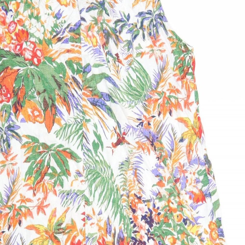 Marks and Spencer Womens Multicoloured Floral Linen Shift Size 18 Round Neck Button