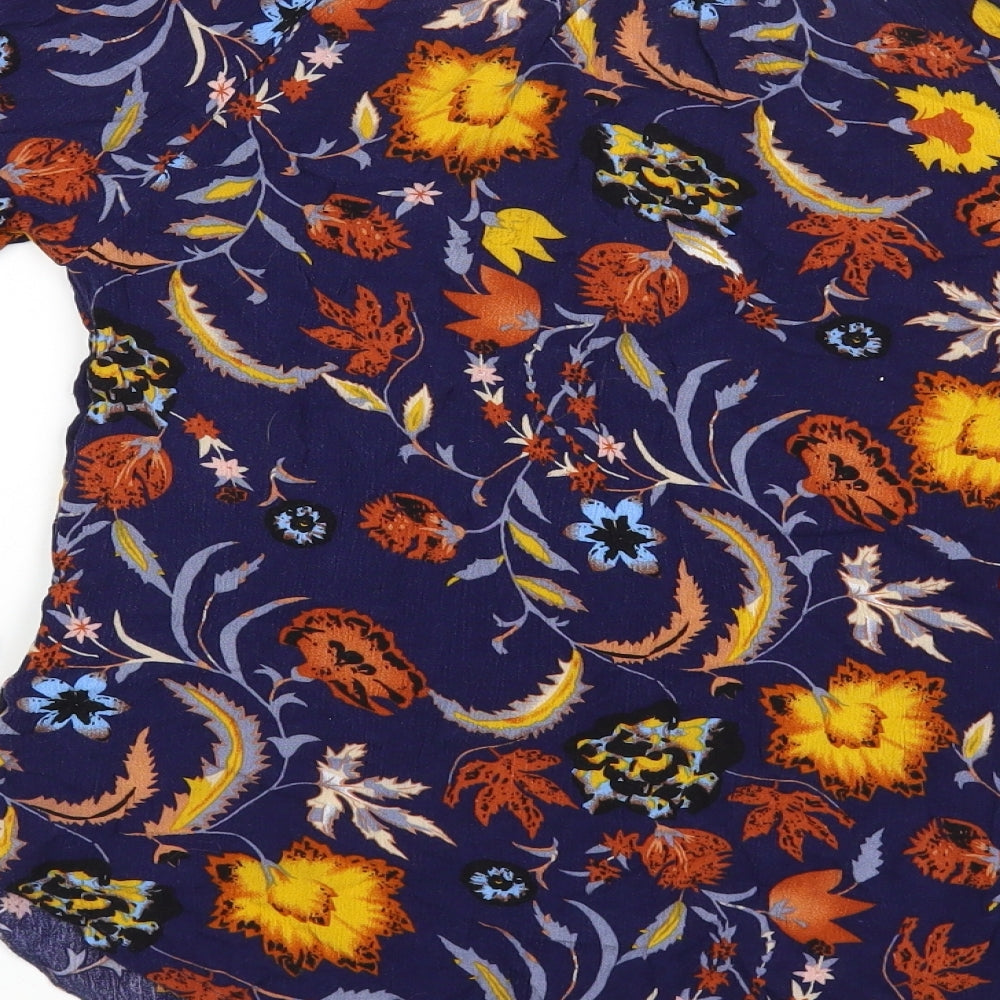 Solo Womens Blue Floral Viscose Basic Blouse Size 14 Boat Neck