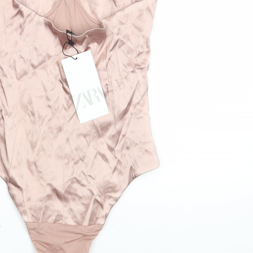 Zara Womens Pink Polyester Bodysuit One-Piece Size S Snap
