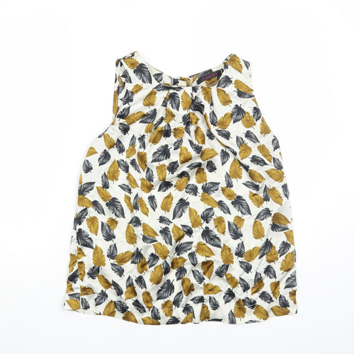 Tenki Womens White Floral Polyester Basic Tank Size S Round Neck - Leaf Pattern