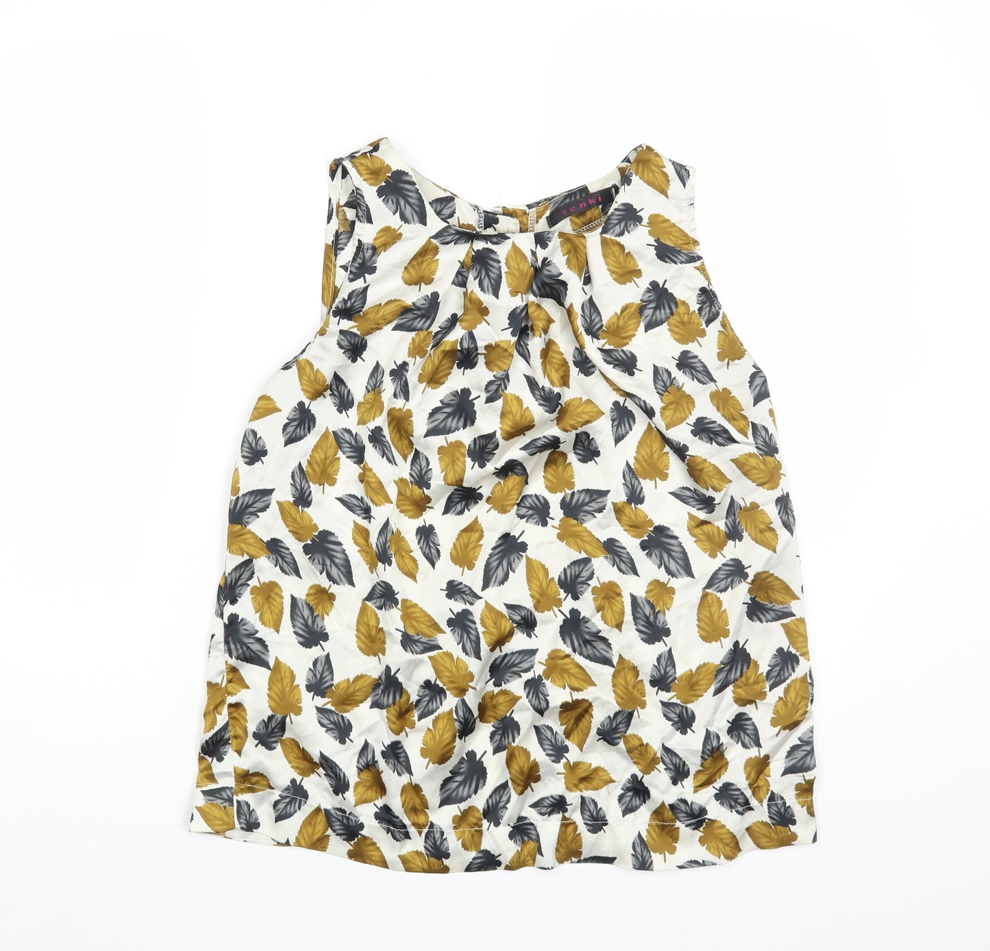 Tenki Womens White Floral Polyester Basic Tank Size S Round Neck - Leaf Pattern