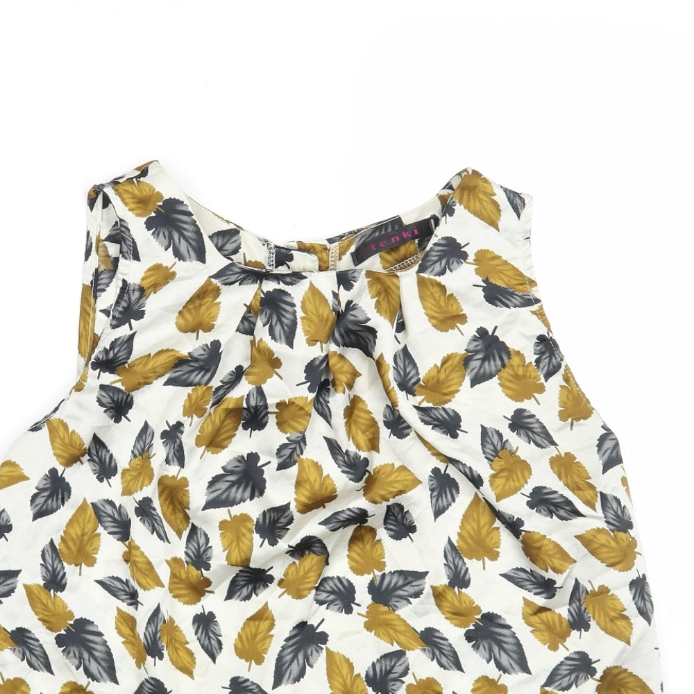 Tenki Womens White Floral Polyester Basic Tank Size S Round Neck - Leaf Pattern