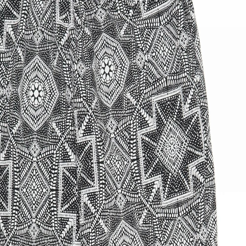 F&F Womens Black Geometric Polyester Trousers Size 12 L29 in Regular Drawstring
