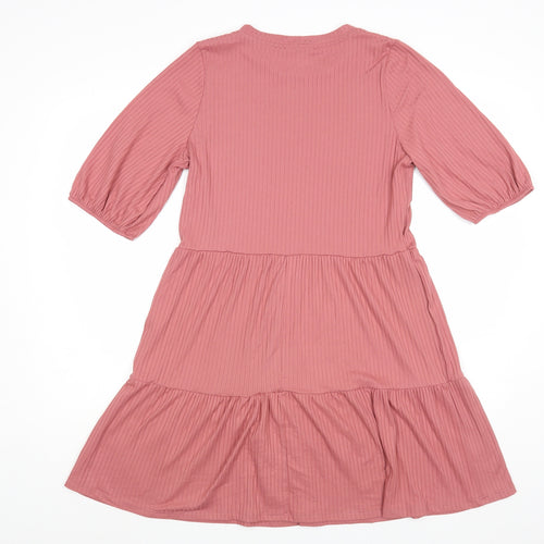 George Womens Pink Polyester Fit & Flare Size 10 Crew Neck Pullover - Ribbed Tiered