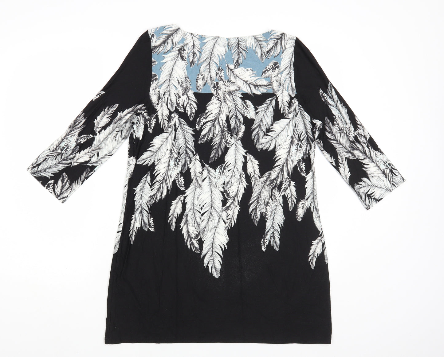 M&Co Womens Black Floral Viscose Tunic Blouse Size 12 Boat Neck