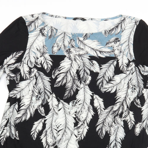 M&Co Womens Black Floral Viscose Tunic Blouse Size 12 Boat Neck