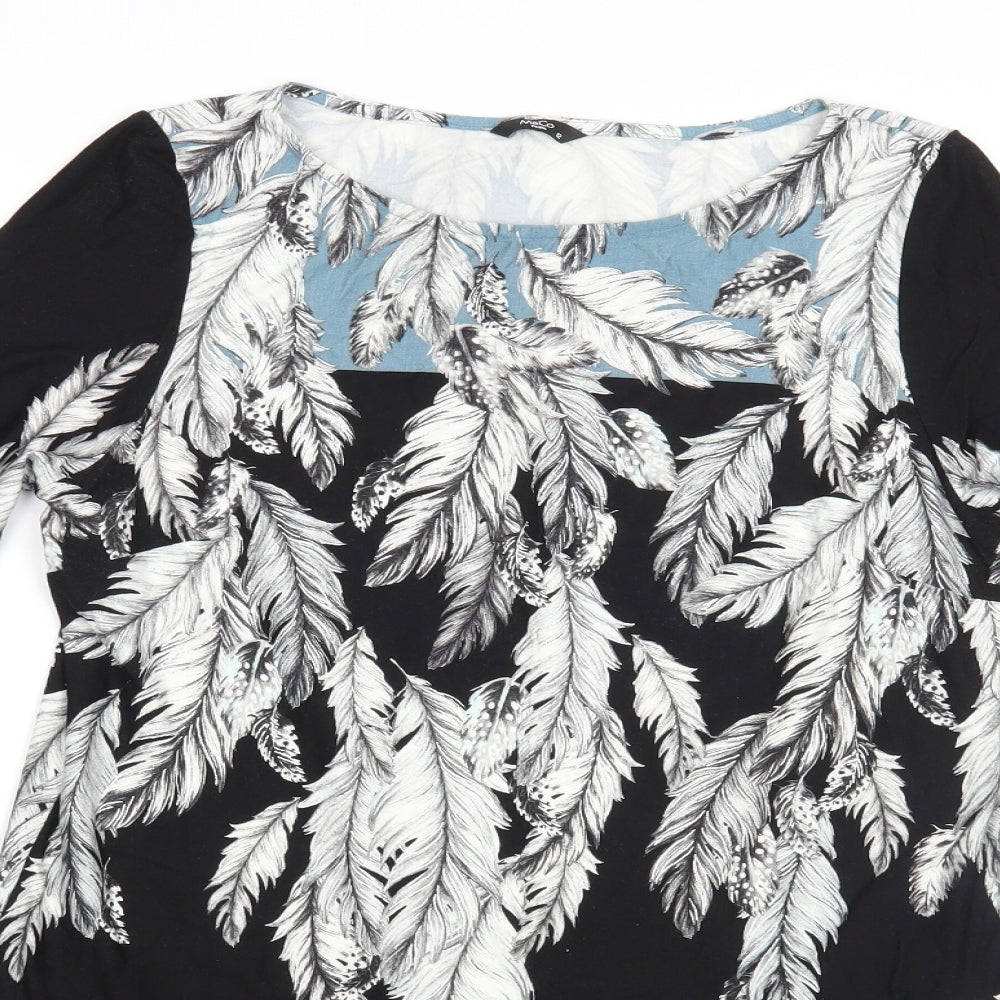 M&Co Womens Black Floral Viscose Tunic Blouse Size 12 Boat Neck