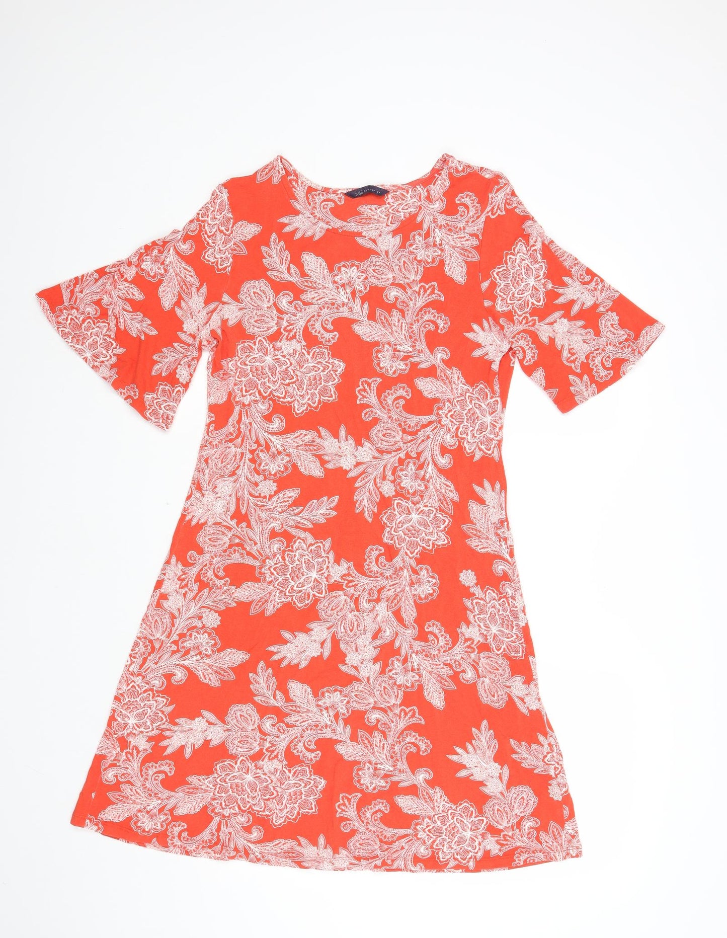 Marks and Spencer Womens Red Floral Viscose A-Line Size 12 Round Neck Pullover