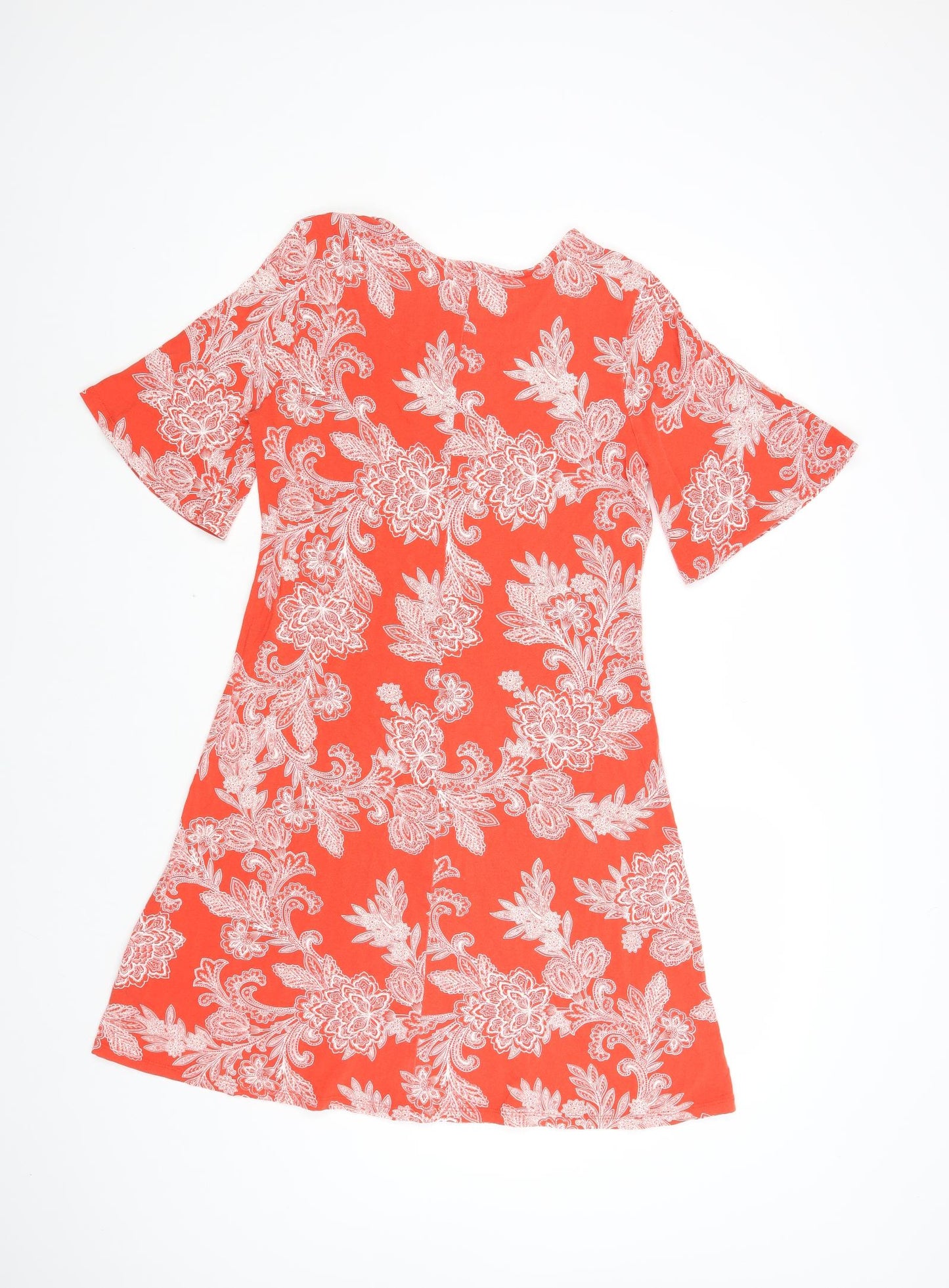Marks and Spencer Womens Red Floral Viscose A-Line Size 12 Round Neck Pullover
