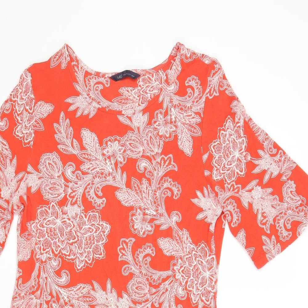Marks and Spencer Womens Red Floral Viscose A-Line Size 12 Round Neck Pullover