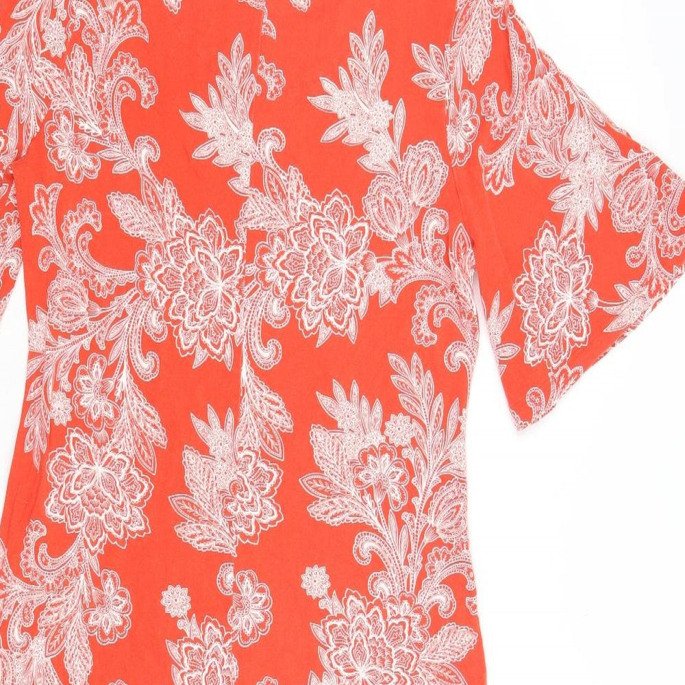 Marks and Spencer Womens Red Floral Viscose A-Line Size 12 Round Neck Pullover