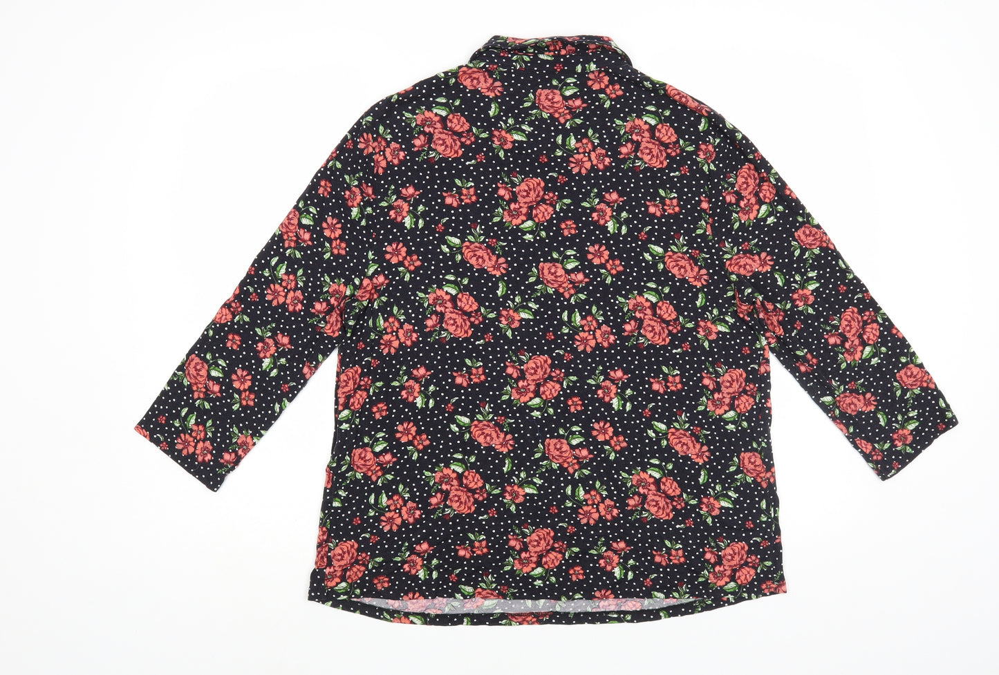 TU Womens Black Floral Modal Basic Blouse Size 14 Collared