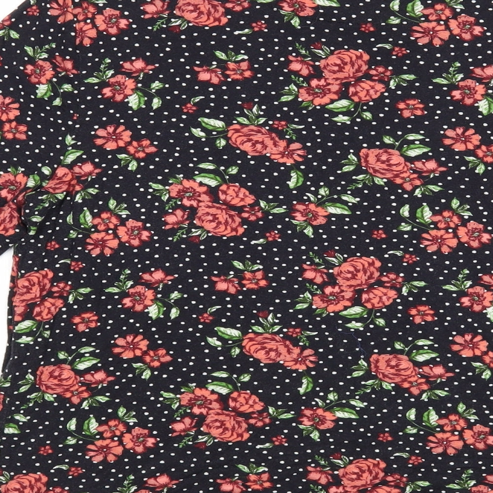 TU Womens Black Floral Modal Basic Blouse Size 14 Collared