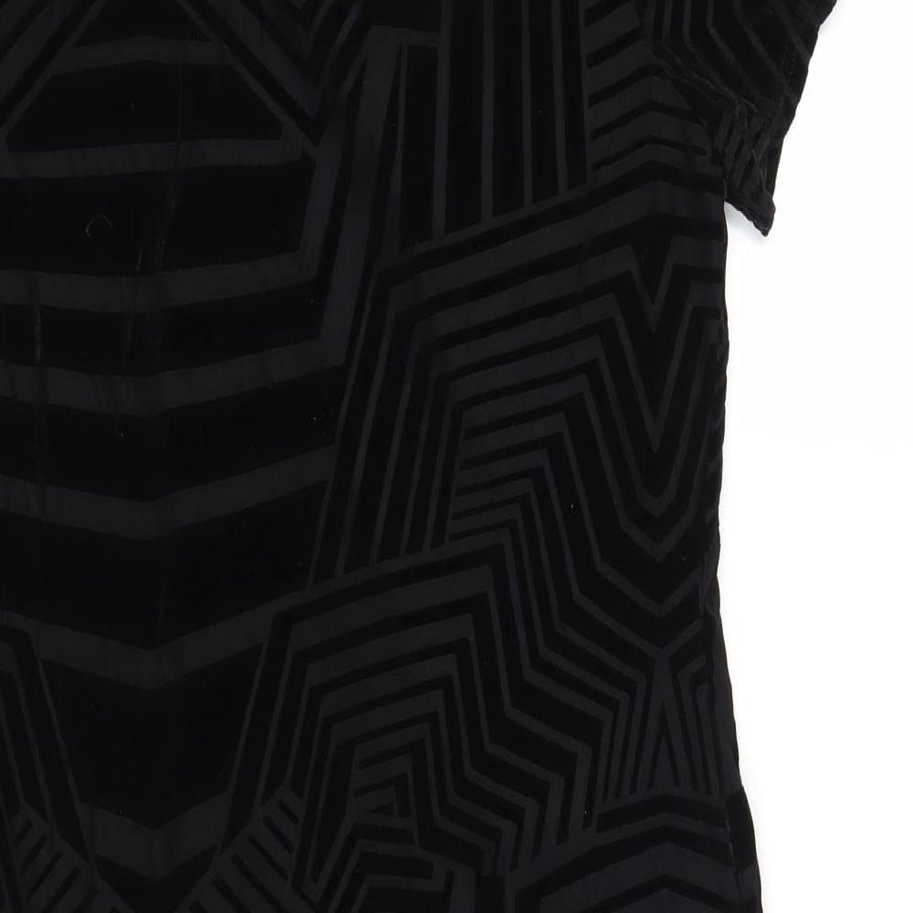 Klass Womens Black Geometric Polyester Shift Size 14 Round Neck Button