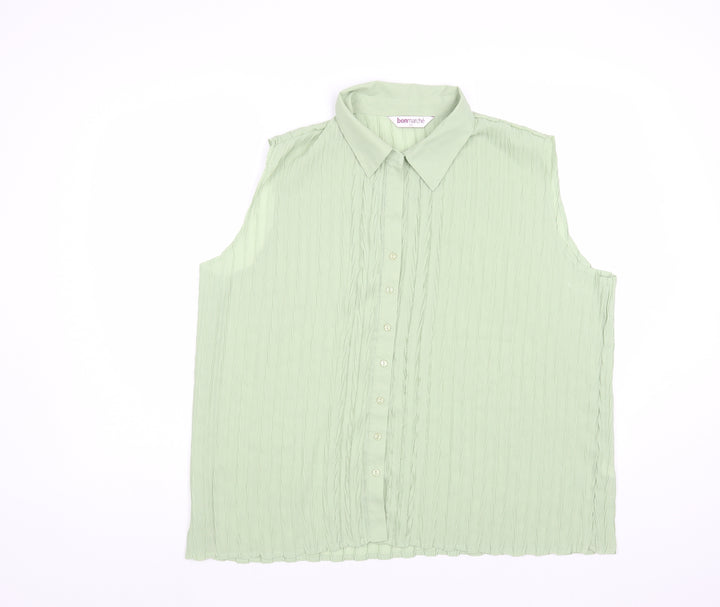 Bonmarché Womens Green Polyester Basic Button-Up Size L Collared - Textured