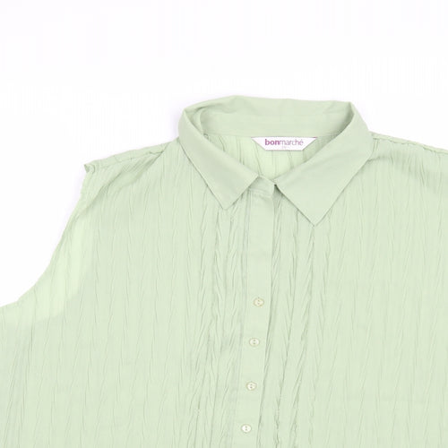 Bonmarché Womens Green Polyester Basic Button-Up Size L Collared - Textured