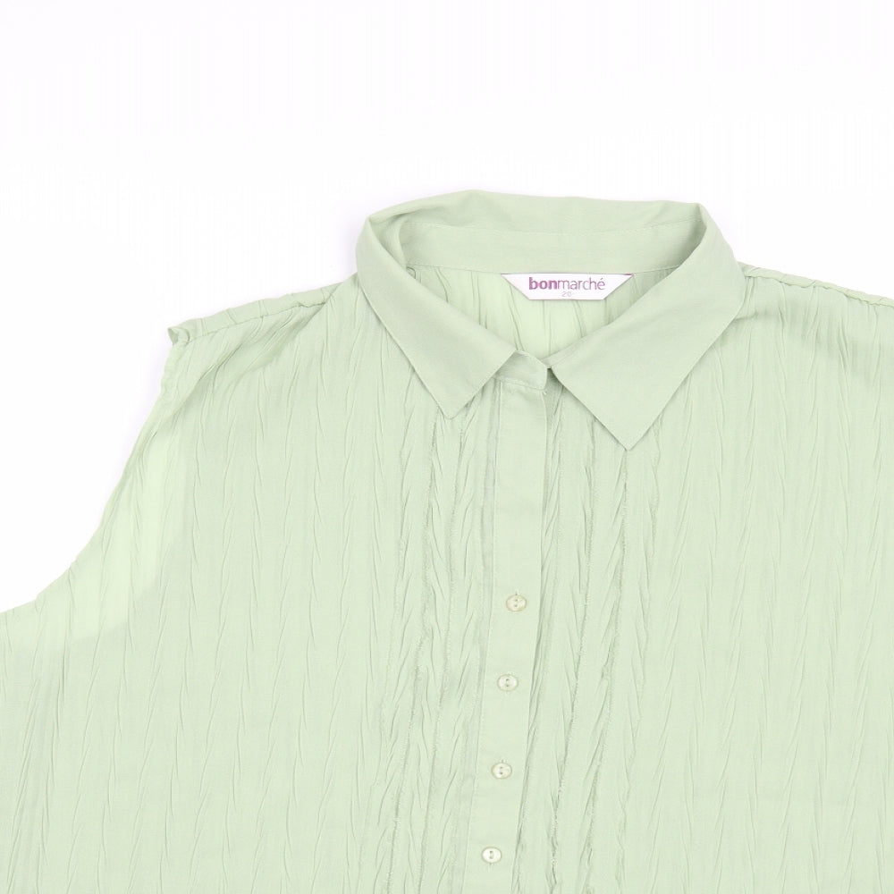 Bonmarché Womens Green Polyester Basic Button-Up Size L Collared - Textured