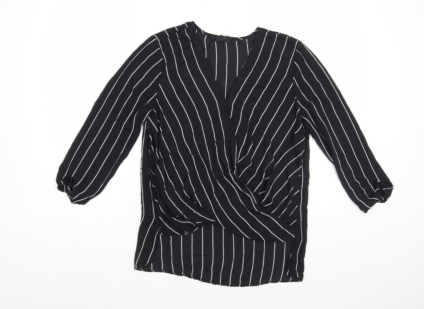 Atmosphere Womens Black Striped Polyester Basic Blouse Size 10 V-Neck