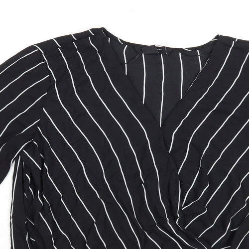 Atmosphere Womens Black Striped Polyester Basic Blouse Size 10 V-Neck