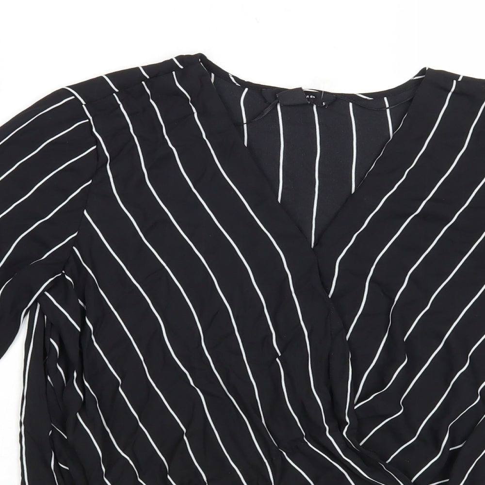 Atmosphere Womens Black Striped Polyester Basic Blouse Size 10 V-Neck