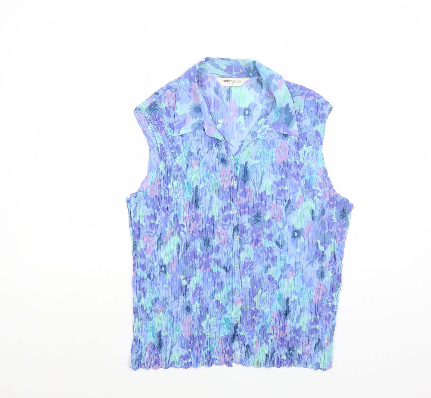Bonmarché Womens Blue Floral Polyester Basic Button-Up Size 18 Collared