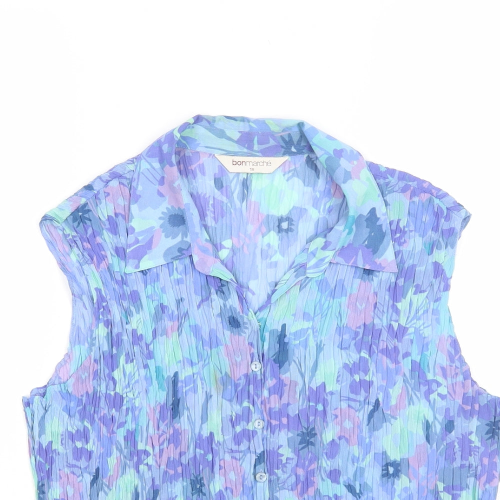 Bonmarché Womens Blue Floral Polyester Basic Button-Up Size 18 Collared